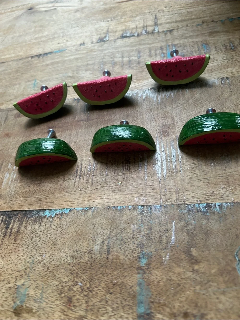 6 Watermelon Slice Cabinet Knob — Red and Green Decorative Drawer Pull NWOT